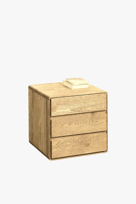 Kis natúr tölgyfa komód 3 fiókkal, halk záródású, tömörfa tároló